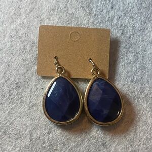 Gold and Navy Teardrop Earrings